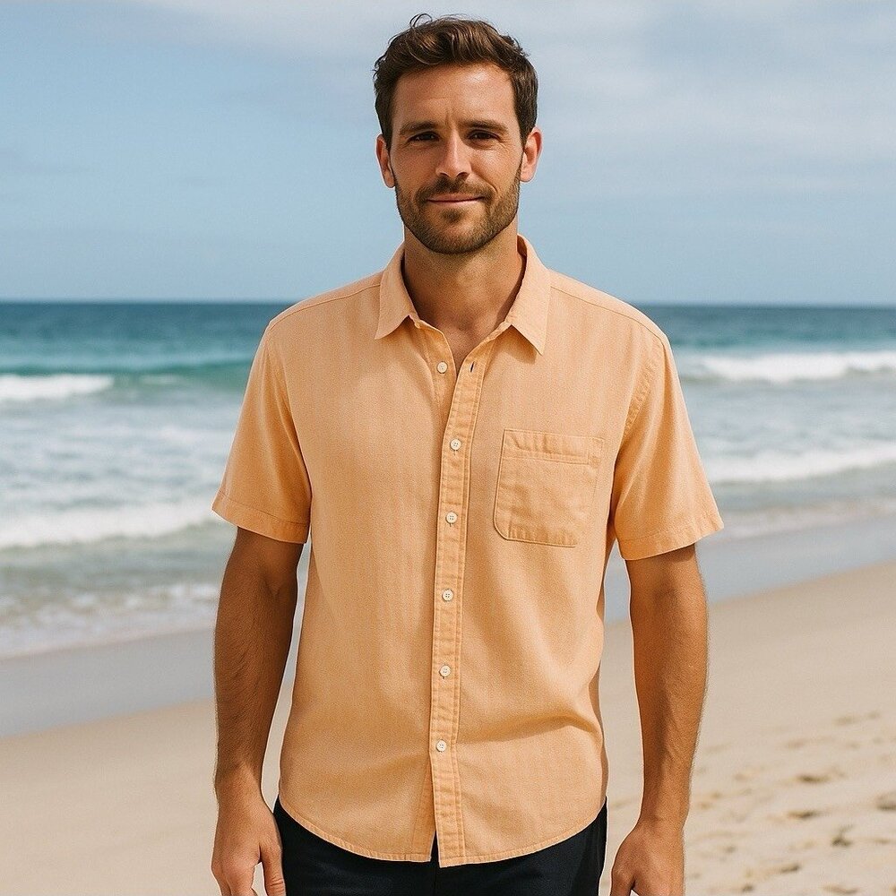 Saks Fifth Avenue Linen‎ Blend Orange Button Down Camp Casual Chic Summer XL